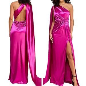 City Studio Formal Gown 13/14 Flyaway Cape Dress Satin Prom Special Occasion NEW
